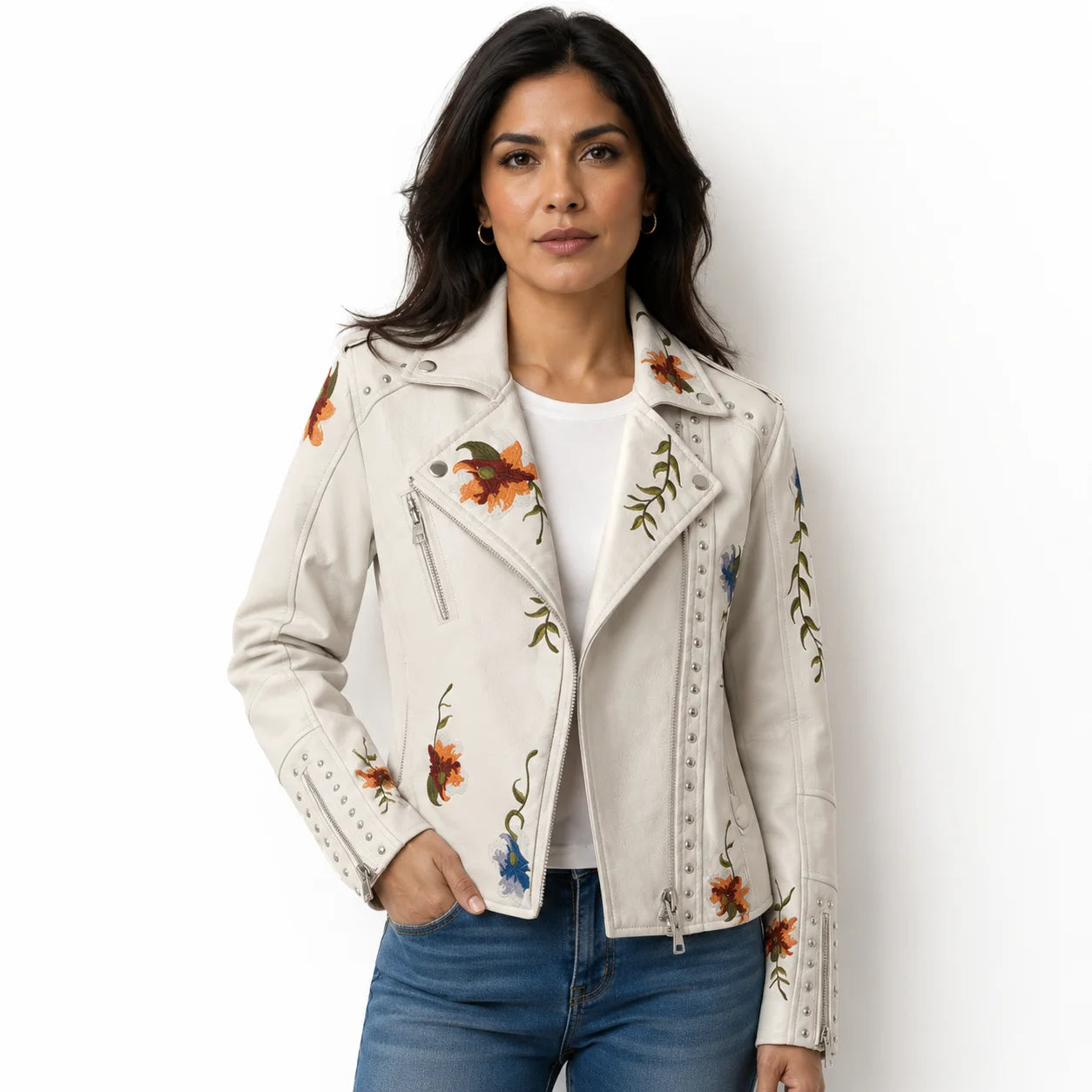 Chamarra Biker Floral Bordada