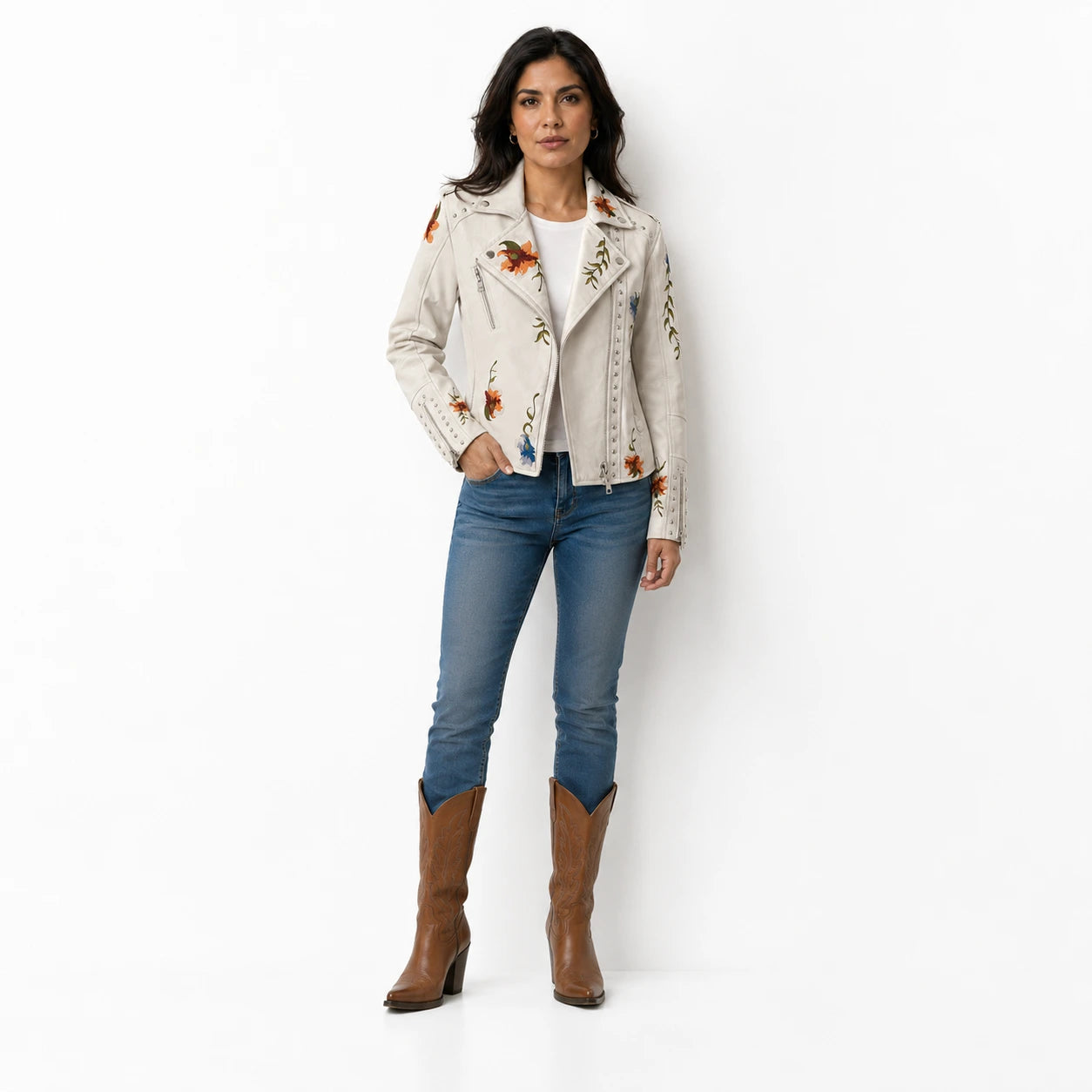 Chamarra Biker Floral Bordada