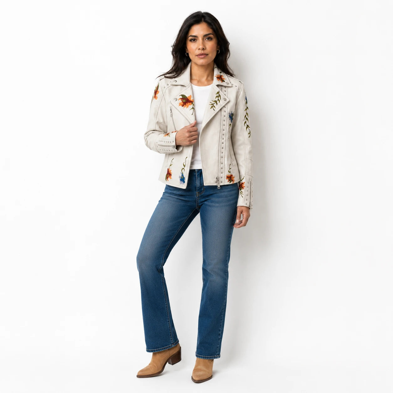 Chamarra Biker Floral Bordada