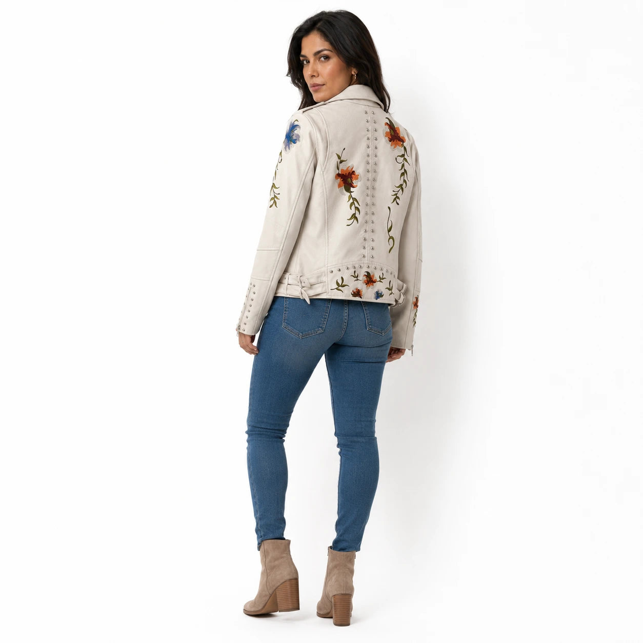 Chamarra Biker Floral Bordada