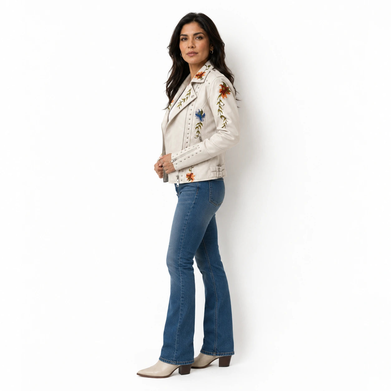 Chamarra Biker Floral Bordada