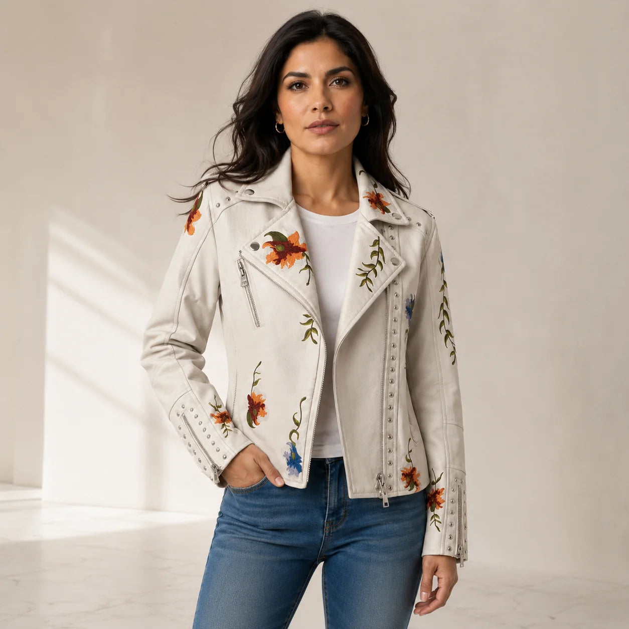 Chamarra Biker Floral Bordada