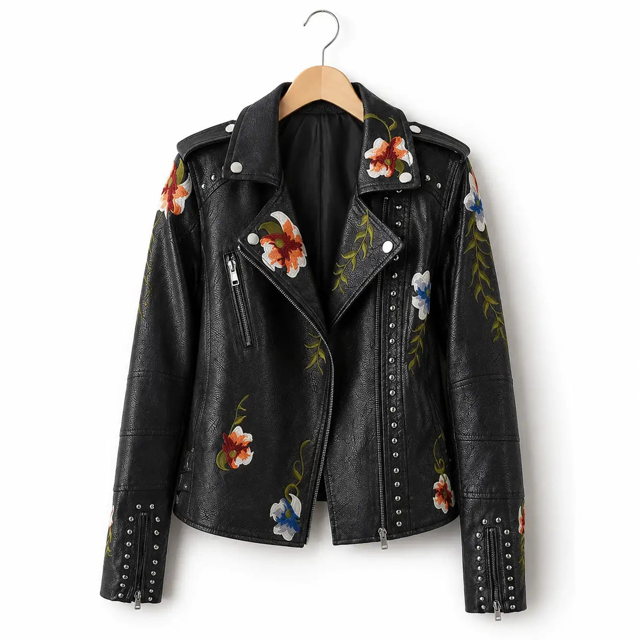 Chamarra Biker Floral Bordada