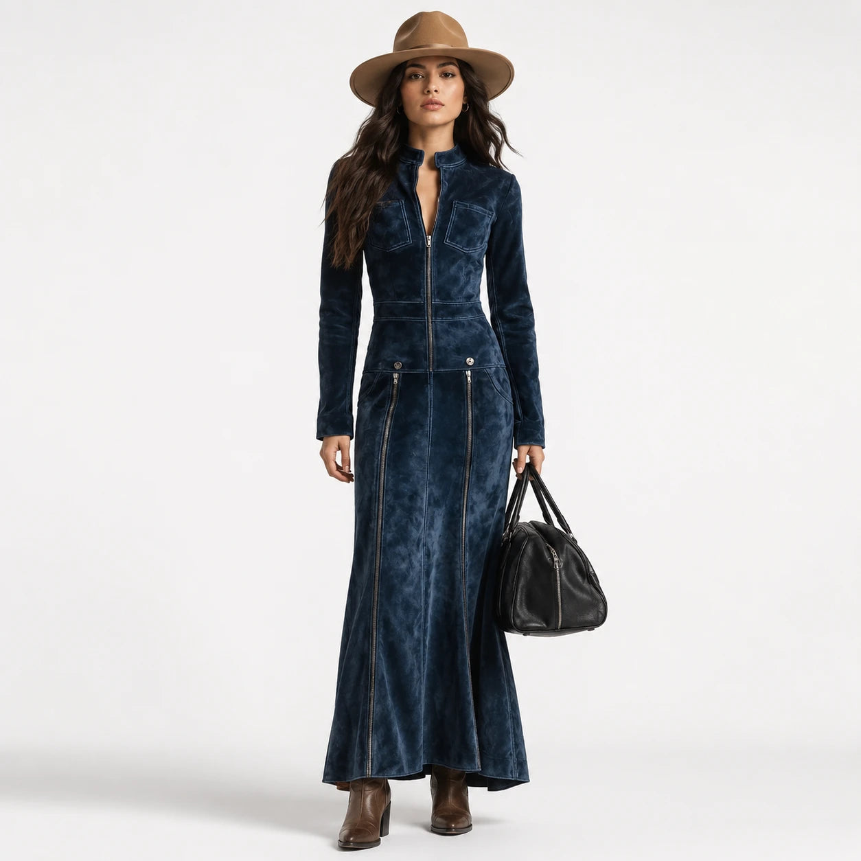 Vestido Largo Denim Estilo Western Chic