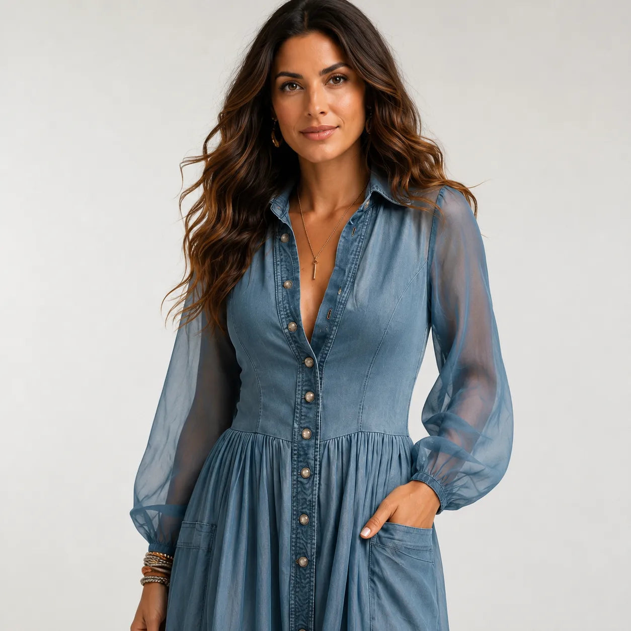 Vestido Denim Boho de Corte Elegante