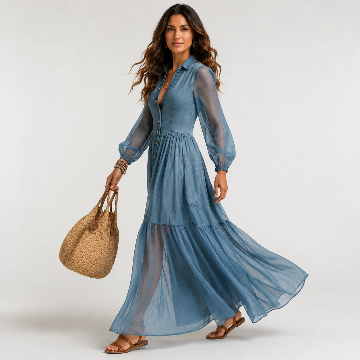 Vestido Denim Boho de Corte Elegante