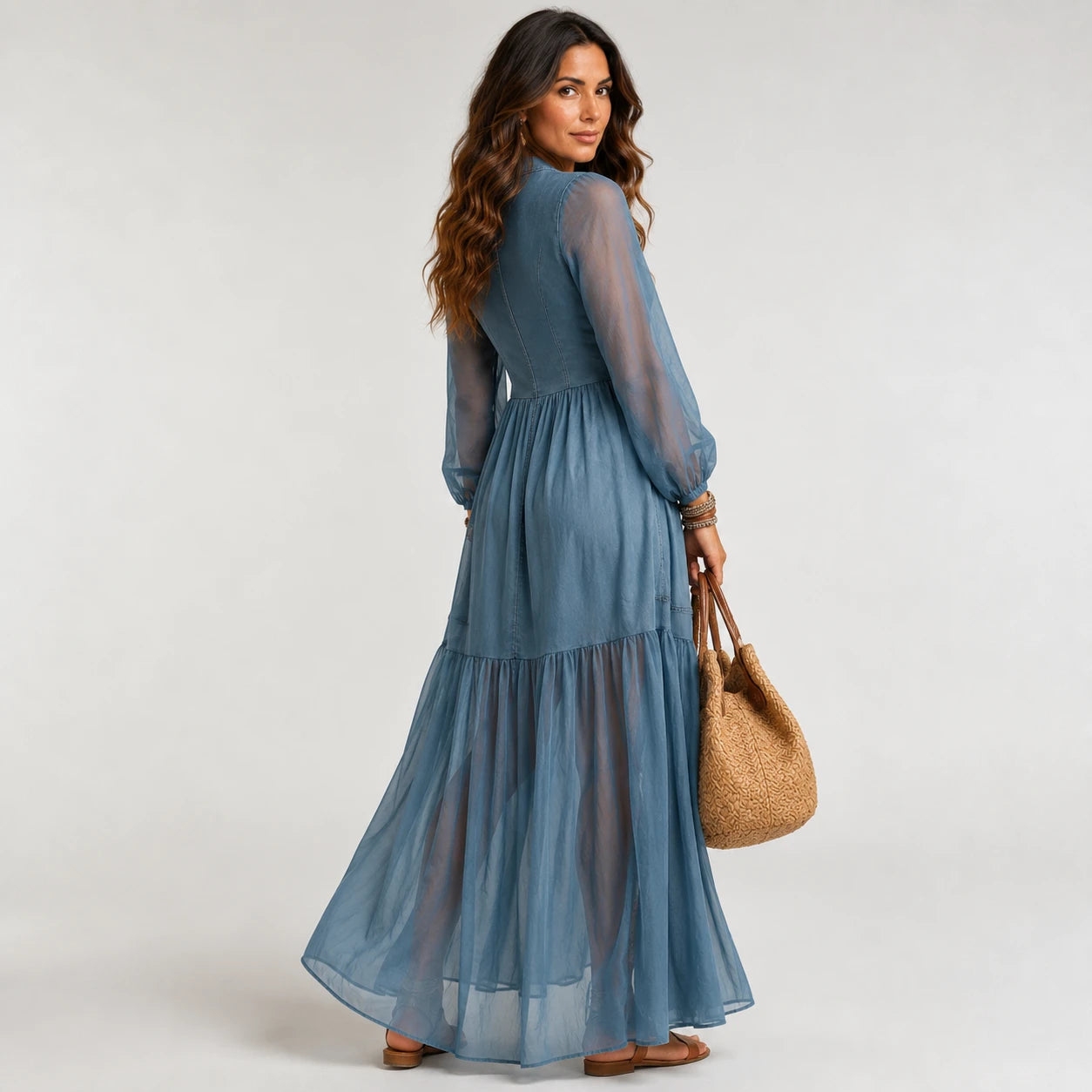 Vestido Denim Boho de Corte Elegante