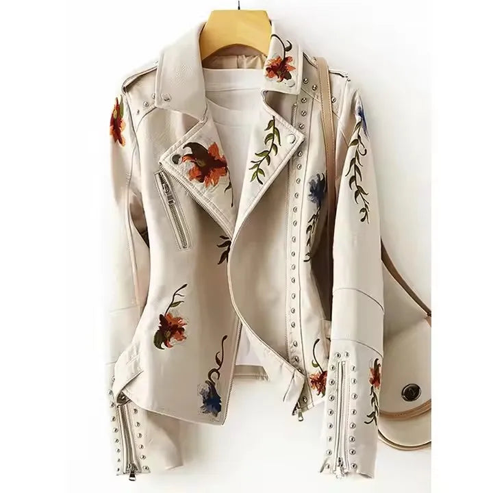 Chamarra Biker Floral Bordada