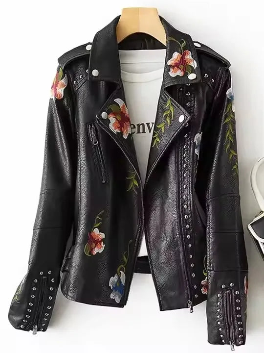 Chamarra Biker Floral Bordada