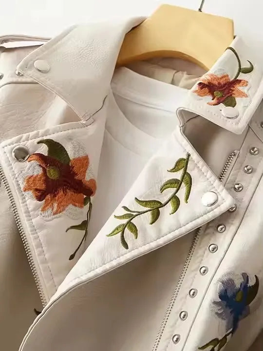 Chamarra Biker Floral Bordada