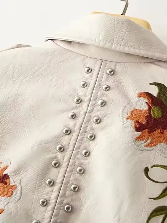 Chamarra Biker Floral Bordada