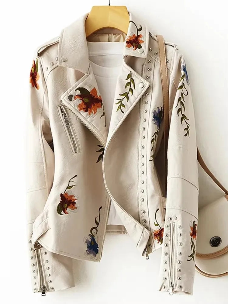 Chamarra Biker Floral Bordada