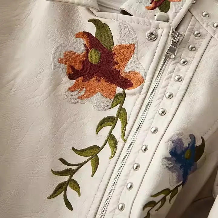 Chamarra Biker Floral Bordada