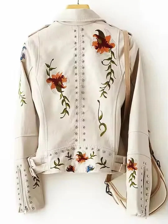 Chamarra Biker Floral Bordada