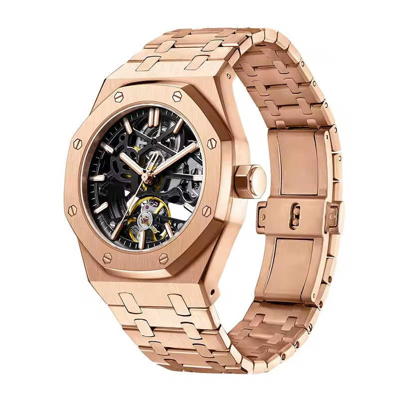 Reloj de lujo automático esqueleto para hombre, de acero inoxidable, luminoso, 30 m
