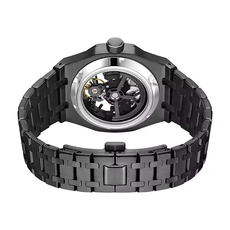 Reloj de lujo automático esqueleto para hombre, de acero inoxidable, luminoso, 30 m