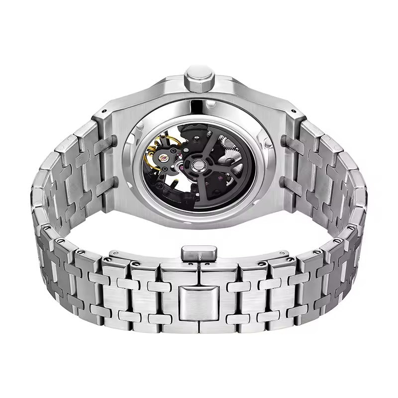 Reloj de lujo automático esqueleto para hombre, de acero inoxidable, luminoso, 30 m