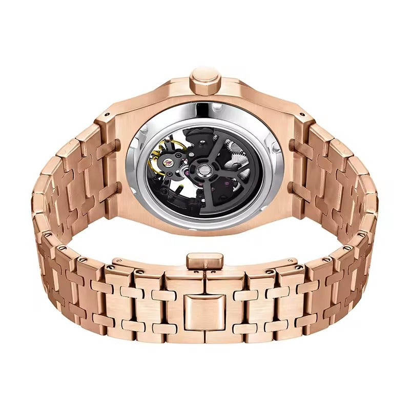 Reloj de lujo automático esqueleto para hombre, de acero inoxidable, luminoso, 30 m