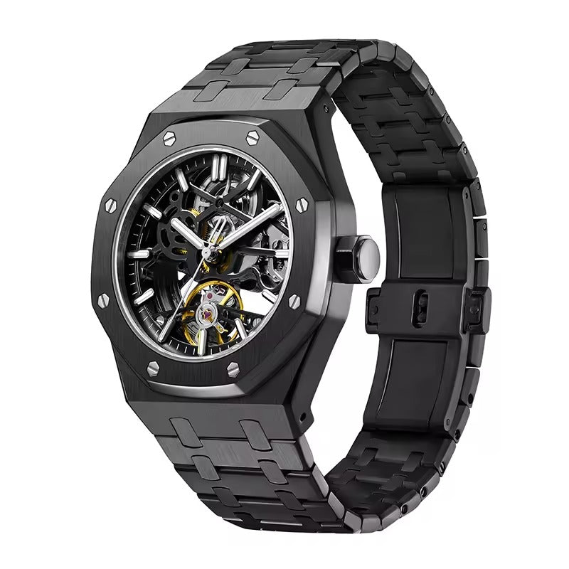 Reloj de lujo automático esqueleto para hombre, de acero inoxidable, luminoso, 30 m