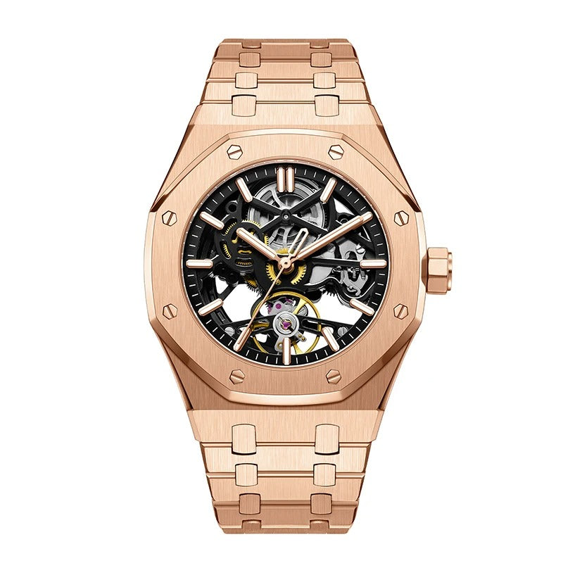 Reloj de lujo automático esqueleto para hombre, de acero inoxidable, luminoso, 30 m