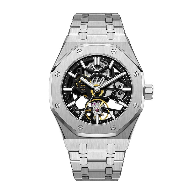 Reloj de lujo automático esqueleto para hombre, de acero inoxidable, luminoso, 30 m