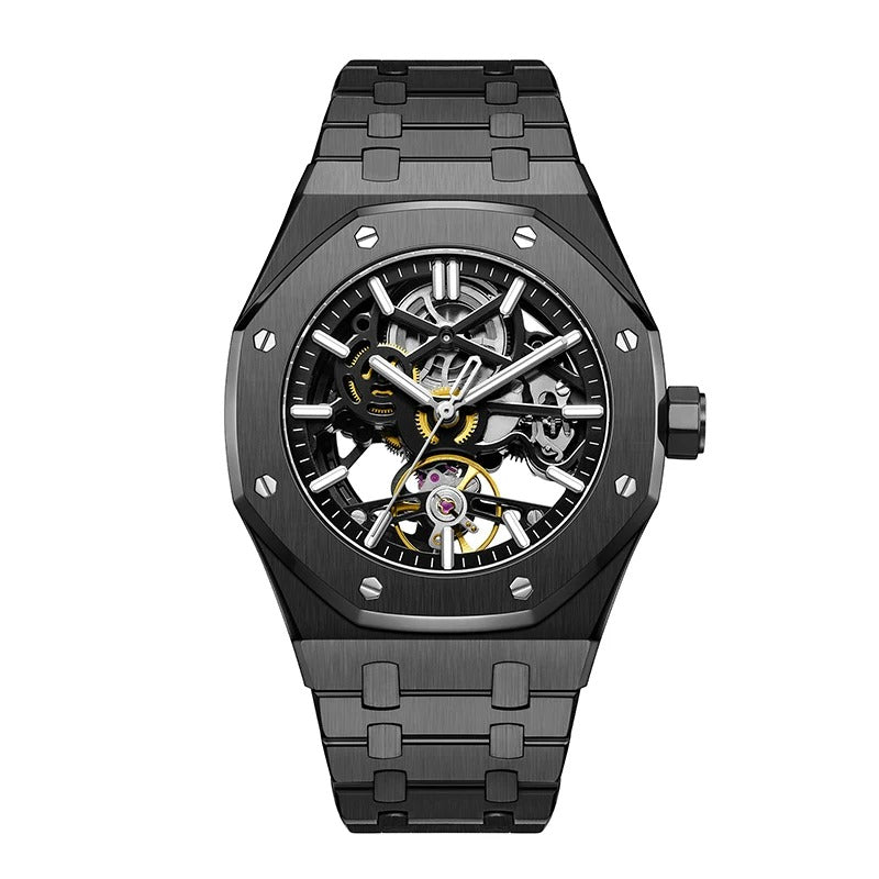 Reloj de lujo automático esqueleto para hombre, de acero inoxidable, luminoso, 30 m
