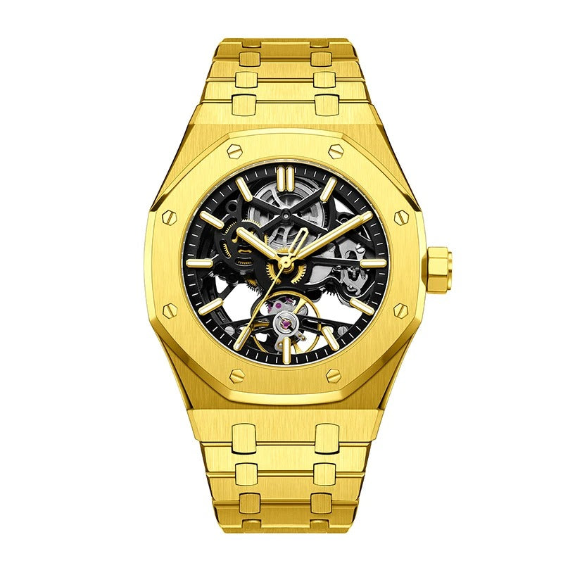 Reloj de lujo automático esqueleto para hombre, de acero inoxidable, luminoso, 30 m