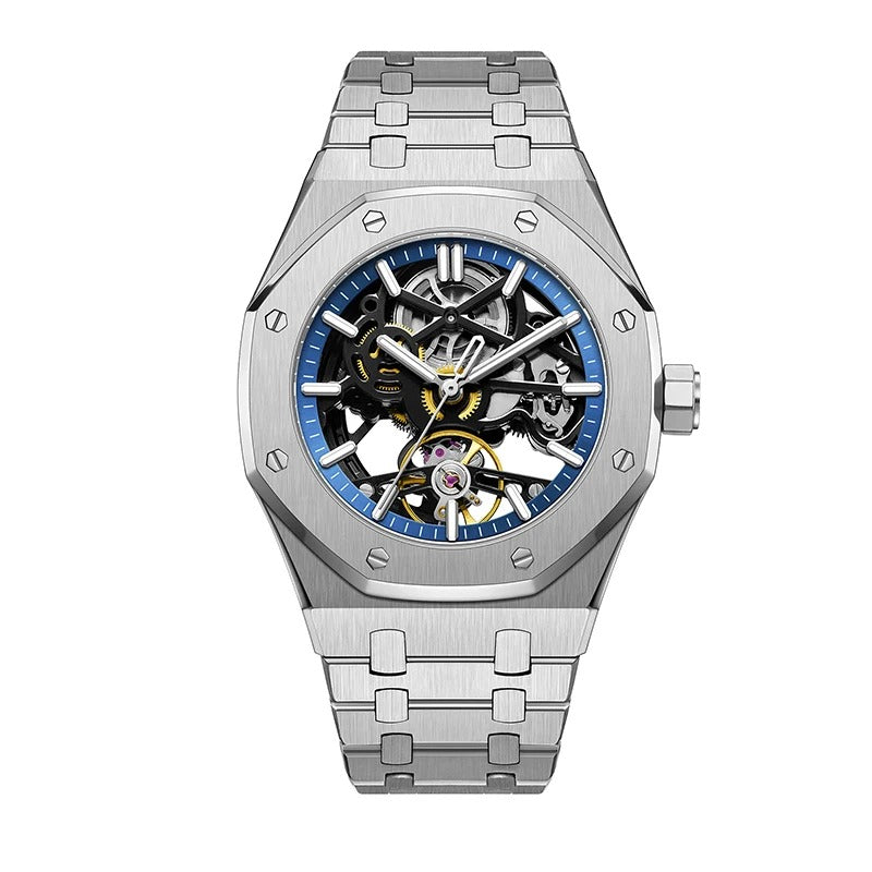 Reloj de lujo automático esqueleto para hombre, de acero inoxidable, luminoso, 30 m