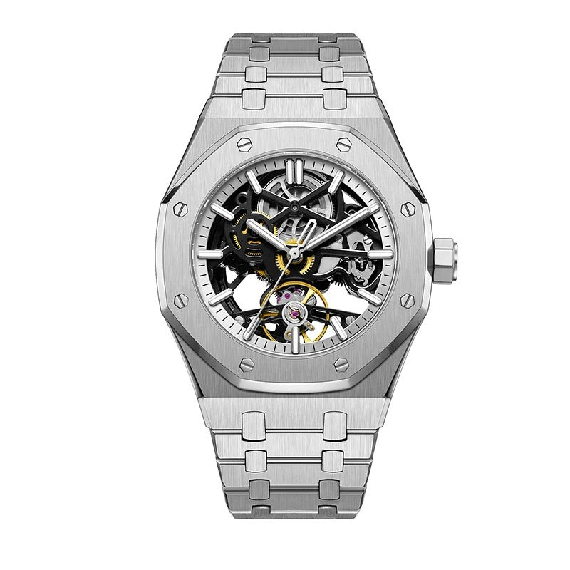 Reloj de lujo automático esqueleto para hombre, de acero inoxidable, luminoso, 30 m
